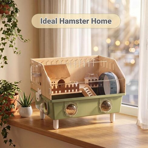 Small Animal Houses & Habitats, Hamster Cage for Dwarf Mouse, Complete Acrylic Small Animal Starter Kit with Accessories, Easy Clean Transparent Pet Cage for Hamsters Gerbils (Green) in Kuwait