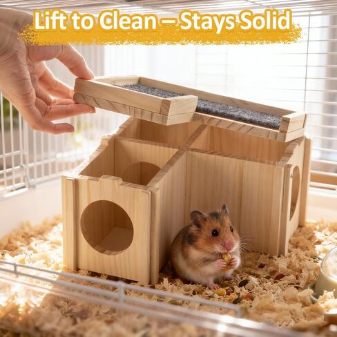 Hamster Hideout Wooden House with Ladder & Washable Pad, Small Animal Habitat Cage Accessories, Cozy Nest for Dwarf Syrian Hamsters, Gerbils & Mice in Kuwait