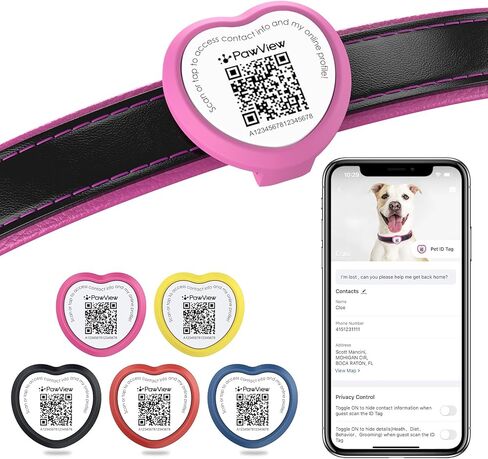 Personalized Dog Tags, QR Code Pet ID Tags for Dog Collars, Scan QR for Instant Location Alert, Emergency Contact & Online Profile, Battery-Free, Waterproof, Silent Silicone, Heart Shape, Yellow in Kuwait