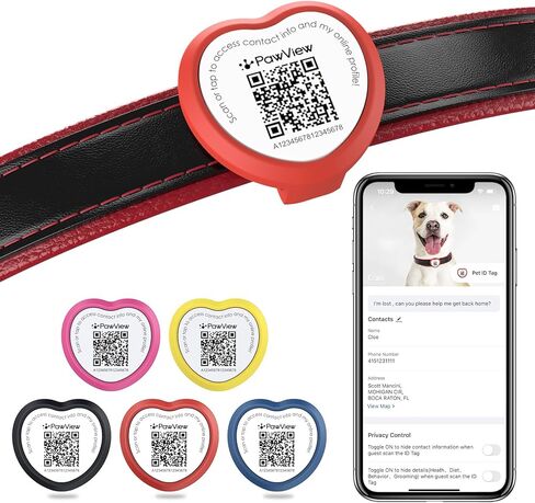 Personalized Dog Tags, QR Code Pet ID Tags for Dog Collars, Scan QR for Instant Location Alert, Emergency Contact & Online Profile, Battery-Free, Waterproof, Silent Silicone, Heart Shape, Yellow in Saudi Arabia