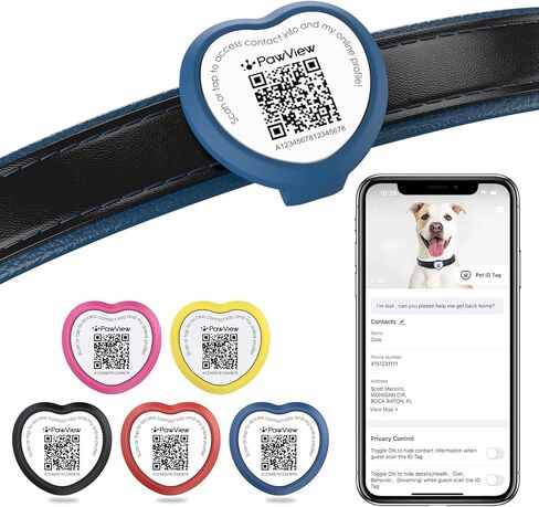 Personalized Dog Tags, QR Code Pet ID Tags for Dog Collars, Scan QR for Instant Location Alert, Emergency Contact & Online Profile, Battery-Free, Waterproof, Silent Silicone, Heart Shape, Yellow in Saudi Arabia