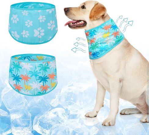BEAUTYZOO Dog Cooling Bandana for Medium Large Dogs, 2 Pack Instant Cooling Bandanas Breathable Cooling Ice Towel Neck Wraps, Hawaiian Pattern Pet Scarf Keep Dogs Cool in Hot Summer, Blue M in Kuwait