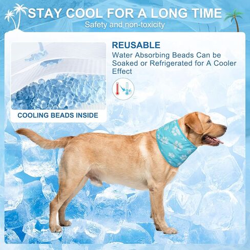 BEAUTYZOO Dog Cooling Bandana for Medium Large Dogs, 2 Pack Instant Cooling Bandanas Breathable Cooling Ice Towel Neck Wraps, Hawaiian Pattern Pet Scarf Keep Dogs Cool in Hot Summer, Blue M in Kuwait