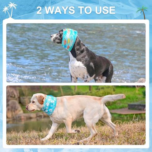 BEAUTYZOO Dog Cooling Bandana for Medium Large Dogs, 2 Pack Instant Cooling Bandanas Breathable Cooling Ice Towel Neck Wraps, Hawaiian Pattern Pet Scarf Keep Dogs Cool in Hot Summer, Blue M in Kuwait