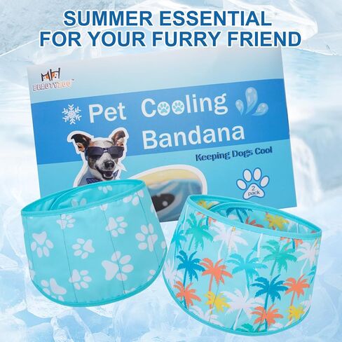 BEAUTYZOO Dog Cooling Bandana for Medium Large Dogs, 2 Pack Instant Cooling Bandanas Breathable Cooling Ice Towel Neck Wraps, Hawaiian Pattern Pet Scarf Keep Dogs Cool in Hot Summer, Blue M in Kuwait