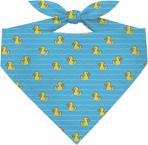 Rubber Yellow Duck Dog Bandana, Cute Summer Funny Pool Party Print Pet Triangle Scarf, Adjustable Blue Dog Neckerchief for Small Medium Dogs Beach Vacation in Kuwait