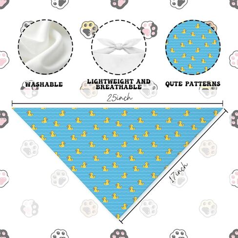 Rubber Yellow Duck Dog Bandana, Cute Summer Funny Pool Party Print Pet Triangle Scarf, Adjustable Blue Dog Neckerchief for Small Medium Dogs Beach Vacation in Kuwait
