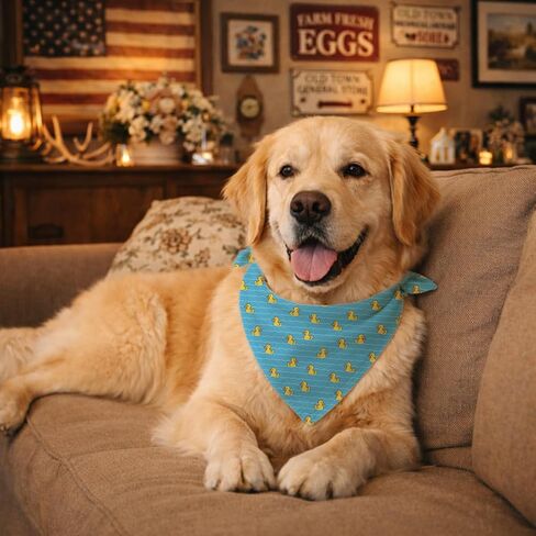 Rubber Yellow Duck Dog Bandana, Cute Summer Funny Pool Party Print Pet Triangle Scarf, Adjustable Blue Dog Neckerchief for Small Medium Dogs Beach Vacation in Kuwait