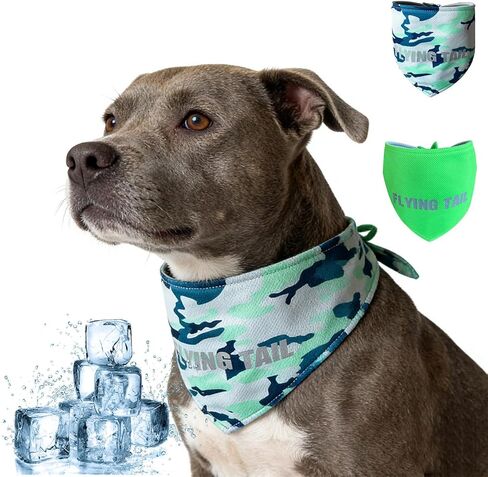 Reversible Dog Cooling Bandanas - 2PCS Reflective Summer Pet Bandana with Snap Closure, Adjustable Water-Activated Cooling Scarf for Dogs, Fits Up to 60cm Neck, Green and Camouflage in Saudi Arabia