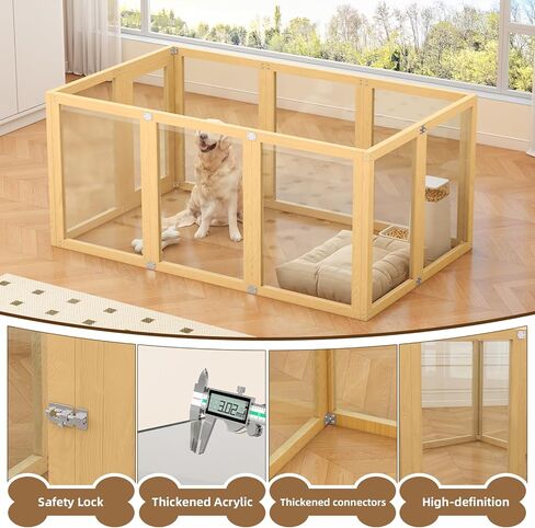 Clear Acrylic Dog Playpen Indoor with Solid Wood Frame, 10 Panels Clear Dog Playpen for Small Dogs, Easy Assembly Acrylic Pet Pen, Safe and Sturdy Play Area for Puppy Rabbit Indoor in Kuwait