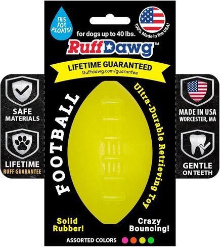 Ruff Dawg Football Dog Toy – Bouncy, Floating Fetch Toy for Aggressive Chewers – Ideal for Outdoor Play, Exercise & Teething Relief – Neon Colors for High Visibility in Kuwait