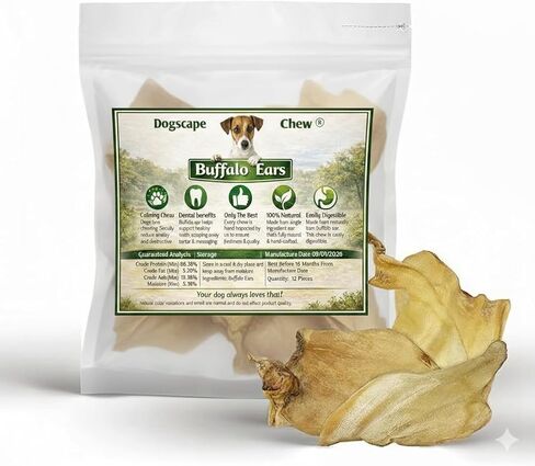 Pure Natural Grass Fed Water Buffalo Ear - 12 piece Value Pack Tough Dog Chew and Treat for Aggressive Chewers and Puppies in Kuwait