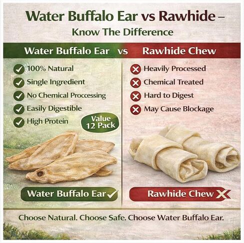 Pure Natural Grass Fed Water Buffalo Ear - 12 piece Value Pack Tough Dog Chew and Treat for Aggressive Chewers and Puppies in Kuwait