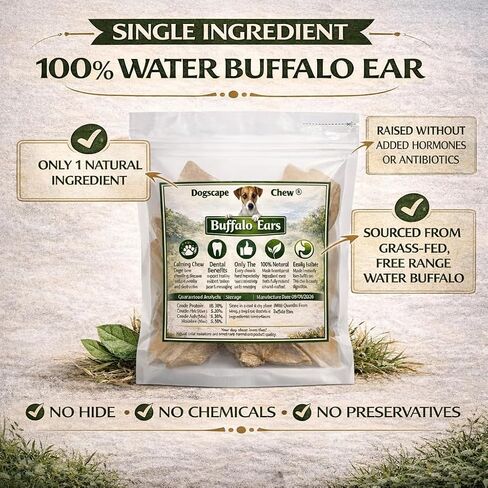 Pure Natural Grass Fed Water Buffalo Ear - 12 piece Value Pack Tough Dog Chew and Treat for Aggressive Chewers and Puppies in Kuwait
