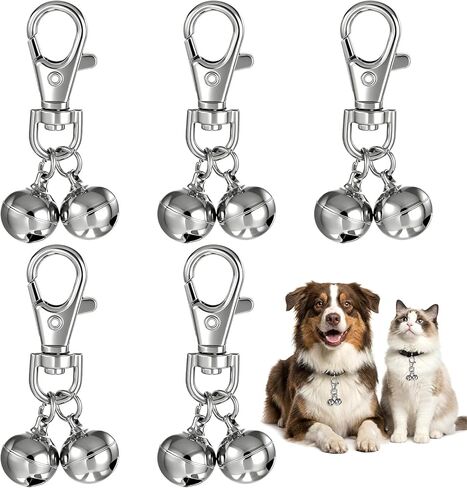 Jeffdad 5 Pcs Mini Dog Collar Bells, Loud Secure Dog Pendant Bells Dogs Training Collar Charm Silver Pet Pendant Accessories for Dogs and Cats in Kuwait