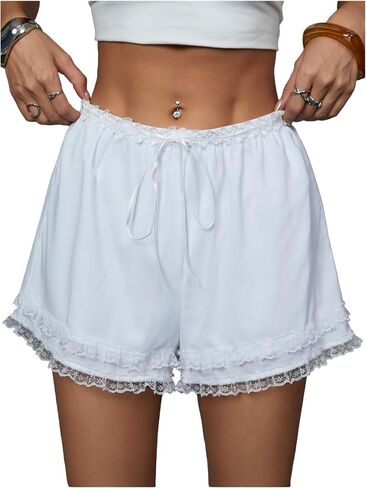 MakeMeChic Women's Y2k Ruffle Lace Layered Mirco Shorts Elastic Waist Mini Shorts in Saudi Arabia