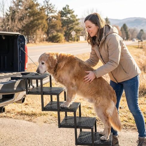 Dog Steps for Car Truck SUV,Travel Portable Foldable 5-Steps Non-Slip Dog Car Stairs,Stairs for Pet to Get in Car-Supports Up to 200 Lbs in Kuwait