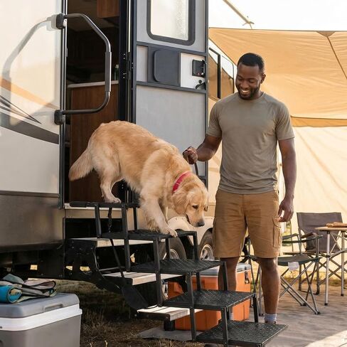 Dog Steps for Car Truck SUV,Travel Portable Foldable 5-Steps Non-Slip Dog Car Stairs,Stairs for Pet to Get in Car-Supports Up to 200 Lbs in Kuwait