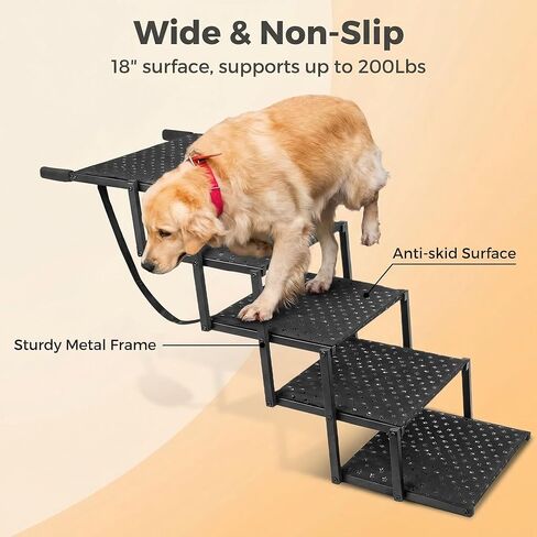 Dog Steps for Car Truck SUV,Travel Portable Foldable 5-Steps Non-Slip Dog Car Stairs,Stairs for Pet to Get in Car-Supports Up to 200 Lbs in Kuwait