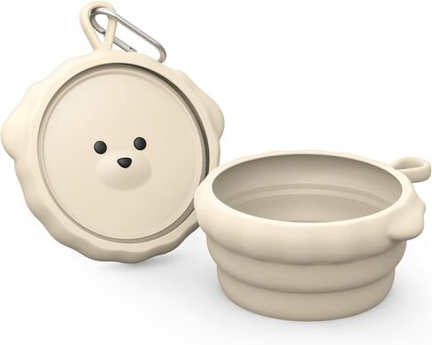 Silicone Collapsible Dog Bowl for Travel,Premium Food-Grade Silicone, Portable Water Bowl for Dogs Cats, Foldable Food Water Bowl, Walking, Carabiner, BPA Free, Dishwasher Safe (Ivory) in Kuwait