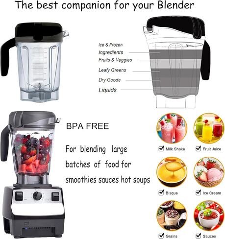 إبريق خلاط منخفض الحجم 64oz، كوب حاوية الخلاط، متوافق مع Vit 780 75-0 75-00 5000 5200 Vm0102 Vm0103 Vm0197 E310 Pro/Commercial/Classic Series، ضمان 10 سنوات in Kuwait