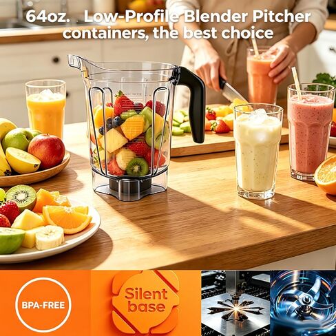 إبريق خلاط منخفض الحجم 64oz، كوب حاوية الخلاط، متوافق مع Vit 780 75-0 75-00 5000 5200 Vm0102 Vm0103 Vm0197 E310 Pro/Commercial/Classic Series، ضمان 10 سنوات in Kuwait