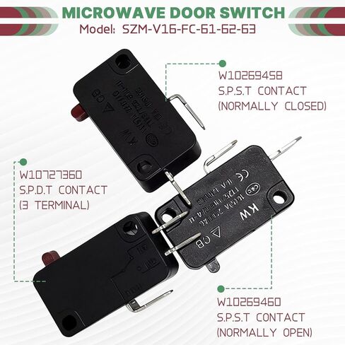 SZM-V16-FC-61 62 63 Microwave Door Switch，W10727360 & W10269458 & W10269460 Microwave Door Switch Replacement for Whir-lpool Microwave SZM-V16-FC-61 SZM-V16-FC-62 SZM-V16-FC-63 in Kuwait