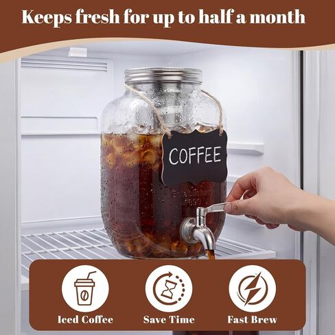 2 Pack 1 Gallon Cold Brew Coffee Maker Iced Coffee Maker with Stainless Steel Filter, Lid & Spigot Heavy Duty Glass Cold Brew Pitcher Drink Dispenser Thick Iced Tea Pitcher for Fridge in Kuwait
