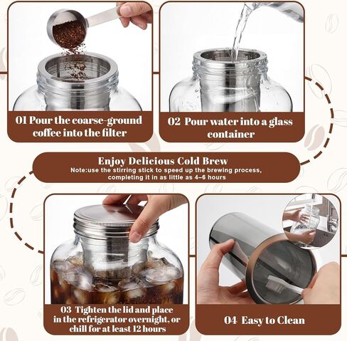 2 Pack 1 Gallon Cold Brew Coffee Maker Iced Coffee Maker with Stainless Steel Filter, Lid & Spigot Heavy Duty Glass Cold Brew Pitcher Drink Dispenser Thick Iced Tea Pitcher for Fridge in Kuwait