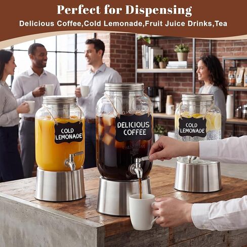 2 Pack 1 Gallon Cold Brew Coffee Maker Iced Coffee Maker with Stainless Steel Filter, Lid & Spigot Heavy Duty Glass Cold Brew Pitcher Drink Dispenser Thick Iced Tea Pitcher for Fridge in Kuwait
