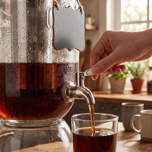 2 Pack 1 Gallon Cold Brew Coffee Maker Iced Coffee Maker with Stainless Steel Filter, Lid & Spigot Heavy Duty Glass Cold Brew Pitcher Drink Dispenser Thick Iced Tea Pitcher for Fridge in Kuwait