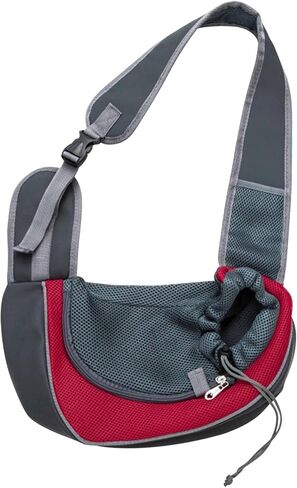 Pet Sling Carrier for Small Dogs & Cats, Hands-Free Drawstring Cat Travel Bag with Adjustable Strap, Soft Breathable Mesh Carring Holder with Safety Hook & Zipper, Suitable for Puppies, Kitten in Kuwait