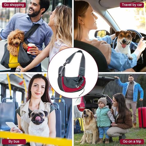 Pet Sling Carrier for Small Dogs & Cats, Hands-Free Drawstring Cat Travel Bag with Adjustable Strap, Soft Breathable Mesh Carring Holder with Safety Hook & Zipper, Suitable for Puppies, Kitten in Kuwait