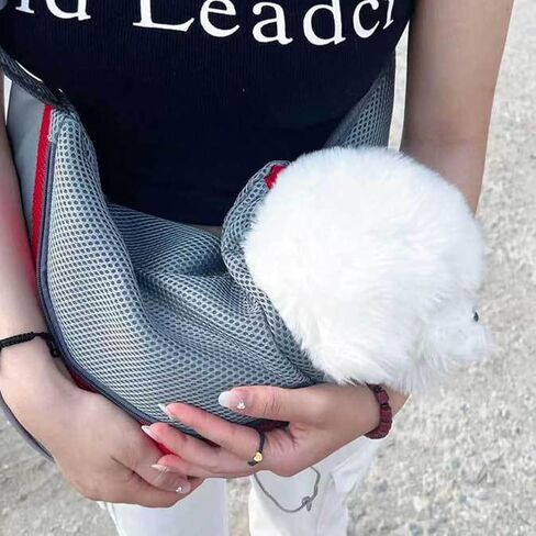 Pet Sling Carrier for Small Dogs & Cats, Hands-Free Drawstring Cat Travel Bag with Adjustable Strap, Soft Breathable Mesh Carring Holder with Safety Hook & Zipper, Suitable for Puppies, Kitten in Kuwait
