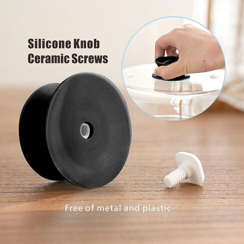 Glass Microwave Splatter Cover Knob Set,Silicone Knobs with Ceramic Screws,100% Food Safe,BPA Free,Replacement for FANQIEW Glass Splatter Cover Silicone Knobs,Dishwasher Safe,Black in Kuwait