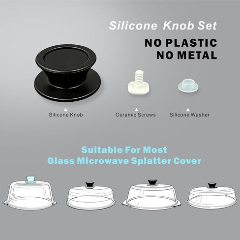 Glass Microwave Splatter Cover Knob Set,Silicone Knobs with Ceramic Screws,100% Food Safe,BPA Free,Replacement for FANQIEW Glass Splatter Cover Silicone Knobs,Dishwasher Safe,Black in Kuwait