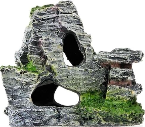 Resin Aquarium Mountain Decor with Moss Rock Cave - Multi-Level Terrain for Fish Tank Landscaping, Natural-Looking Rockery Design with Hidden Cave and Crevices for Shrimp, Reptile Habitat Aquascaping​ in Kuwait