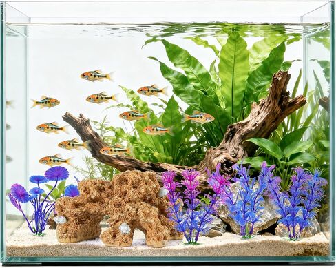 Aquarium Resin Coral Reef Set Fish Tank Decoration Mountain Ornament for Aquarium Environments Decor Accessories, Coral Mountain(Yellow) x 1pc, Aquatic Plant x 4pcs in Kuwait