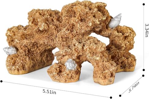 Aquarium Resin Coral Reef Set Fish Tank Decoration Mountain Ornament for Aquarium Environments Decor Accessories, Coral Mountain(Yellow) x 1pc, Aquatic Plant x 4pcs in Kuwait
