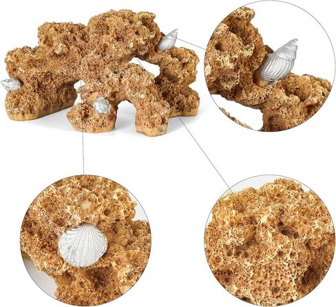 Aquarium Resin Coral Reef Set Fish Tank Decoration Mountain Ornament for Aquarium Environments Decor Accessories, Coral Mountain(Yellow) x 1pc, Aquatic Plant x 4pcs in Kuwait