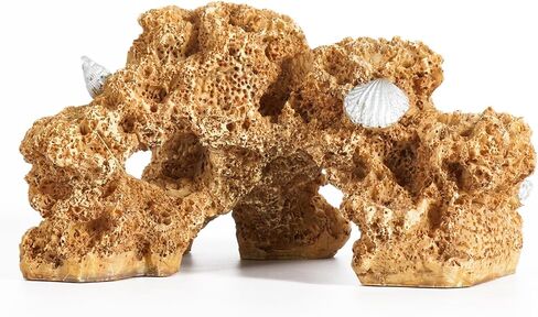 Aquarium Resin Coral Reef Set Fish Tank Decoration Mountain Ornament for Aquarium Environments Decor Accessories, Coral Mountain(Yellow) x 1pc, Aquatic Plant x 4pcs in Kuwait