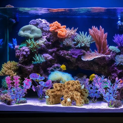 Aquarium Resin Coral Reef Set Fish Tank Decoration Mountain Ornament for Aquarium Environments Decor Accessories, Coral Mountain(Yellow) x 1pc, Aquatic Plant x 4pcs in Kuwait