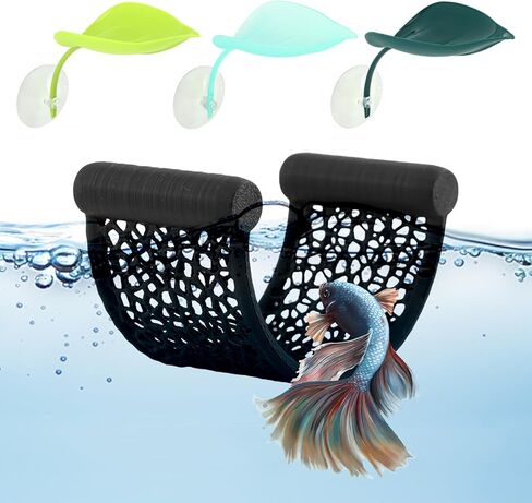 PUXING Bettas Fish Hammock Aquarium Floating Bettas Fish Skins with 3pcs Bett-a Fis-h Leaf Pad Floating Bett-a Hide & Shrimp Cave Hiding Feeding(Color:White) in Kuwait