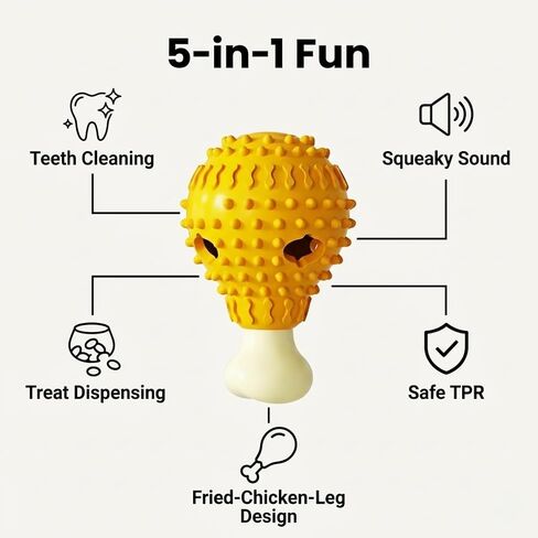 Fried-Chicken-Leg-Shaped Design Squeaky Treat Dispenser, Dog Chew Toys for Aggressive Chewers, TPR Durable Interactive Enrichment Puzzle Toy for Large Medium Small Breed Dogs in Kuwait