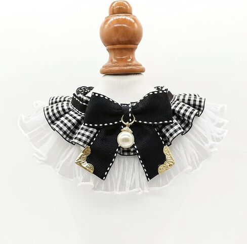 Elegant Lace Cat Collar, Adjustable Pet Bow Tie Bib for Small Dogs and Cats, Cute Princess Pearl Scarf Outfit for Wedding Party Photoshoots（M 6.6-11 lbs） in Kuwait