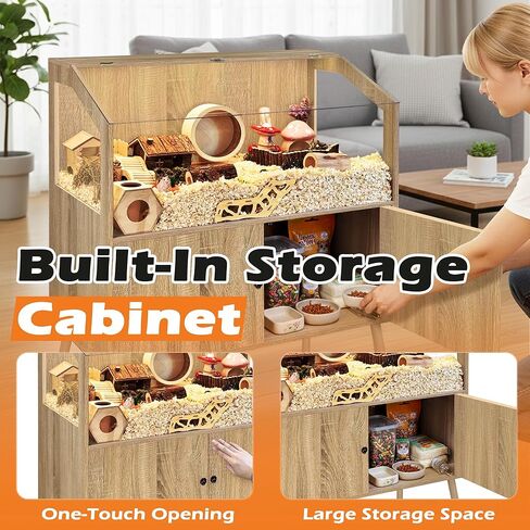 PROLEE Hamster Cage with Storage Cabinet,Large Hamster Encloure Chew Proof Wood,Clear View Hamster Habitat for Guinea Pig, Ferret, Rat, Hedgehog, 40" L x 20" W x 47" H (White Oak) in Kuwait