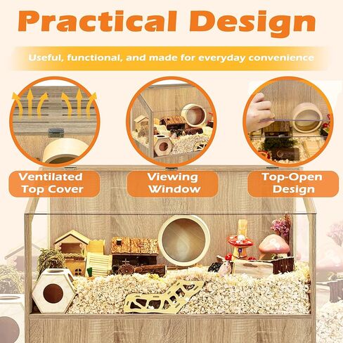 PROLEE Hamster Cage with Storage Cabinet,Large Hamster Encloure Chew Proof Wood,Clear View Hamster Habitat for Guinea Pig, Ferret, Rat, Hedgehog, 40" L x 20" W x 47" H (White Oak) in Kuwait