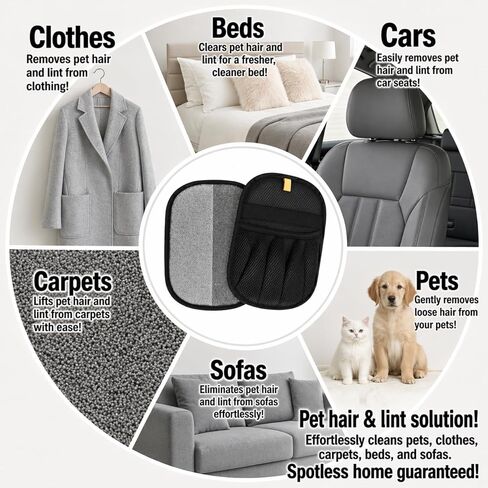 PAWZZ Shed Happens Pet Hair Removal Glove for Dogs & Cats, Great for Deshedding & Removing Fur from Couch, Carpet, Car Seats & Clothing, with Bonus Lint Roller in Kuwait