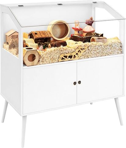 PROLEE Hamster Cage with Storage Cabinet,Large Hamster Encloure Chew Proof Wood,Clear View Hamster Habitat for Guinea Pig, Ferret, Rat, Hedgehog, 40" L x 20" W x 47" H (White Oak) in Kuwait