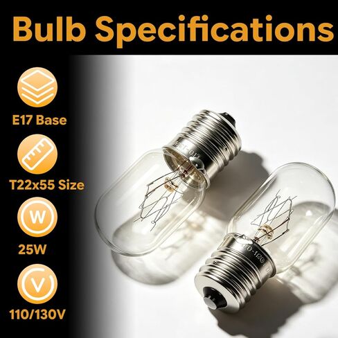 2 قطعة لمبة ضوء الميكروويف E17 T7 25W 110-130V لمبة الأجهزة ذات الجهد العريض المتوافقة مع أفران الميكروويف فريجيدير استبدال #: 5304440031 3B70067E in Kuwait